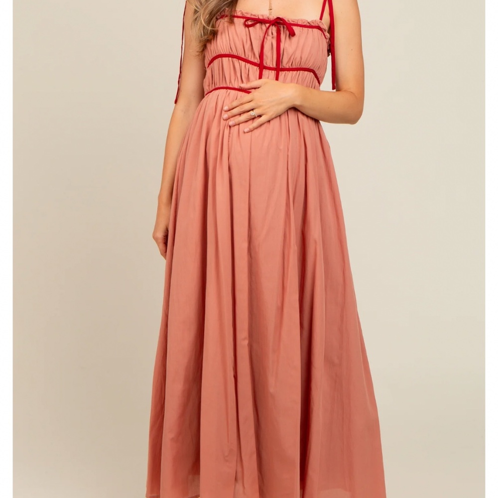 Pinkblush Maternity Salmon Contrast Ribbon Trim maxi dress